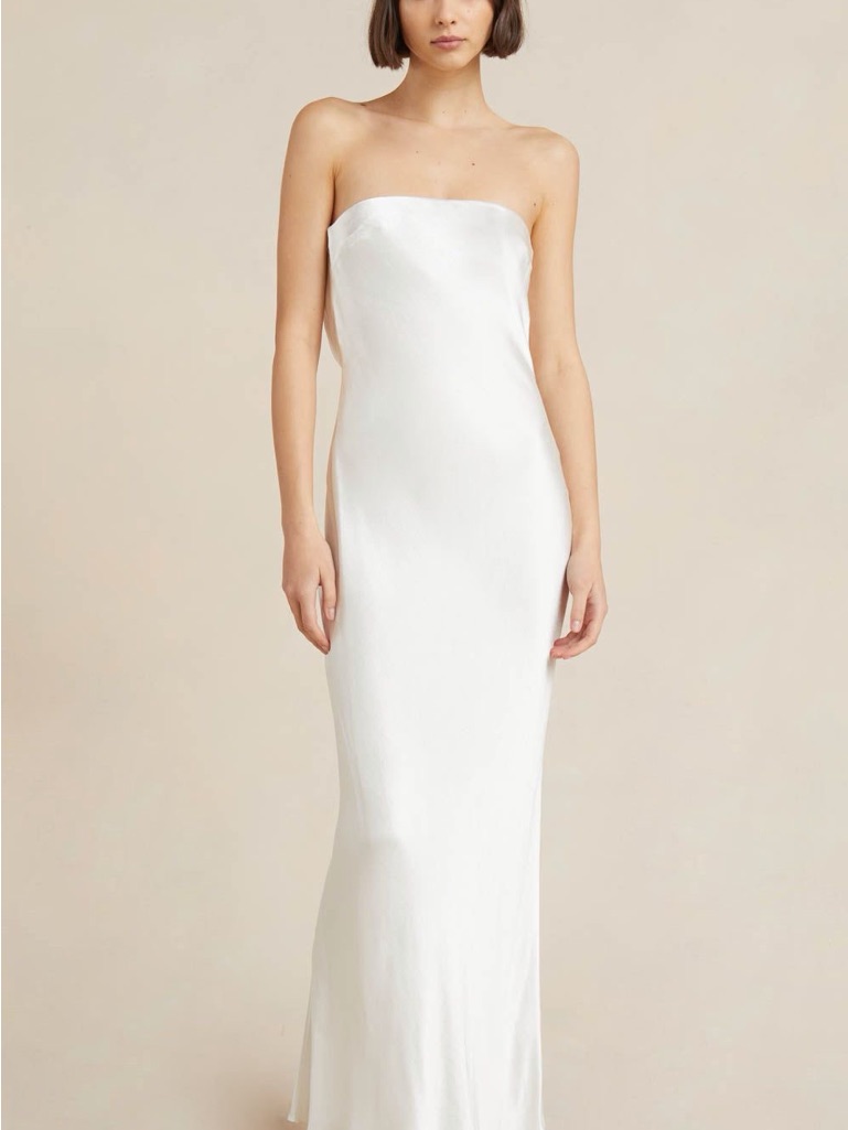 Bec & Bridge Strapless White Satin Moon Dance Gown Sand